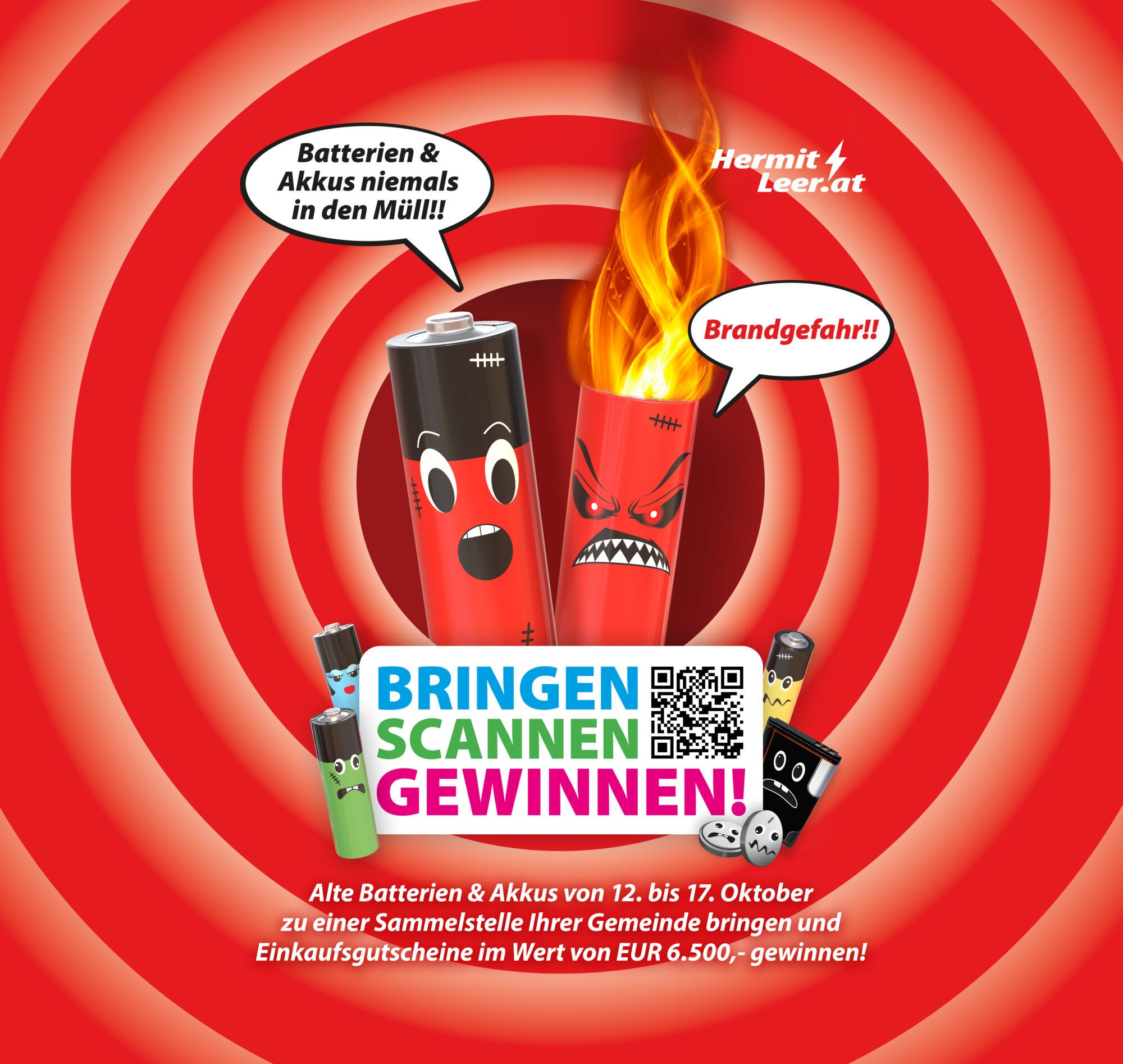 Gewinnspiel der EAK. Erkl&auml;rsujet wie es funktioniert beim Gewinnspiel mitzumachen. Bringen. Scannen. Gewinnen.